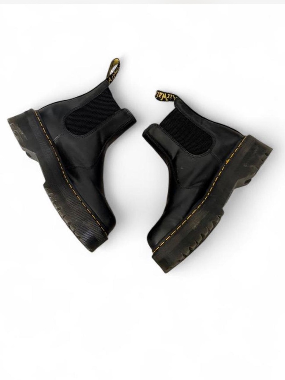 Dr. Martens Black Leather 2976 platform pull on Boots with Yellow Stitching - Picture 3 of 7